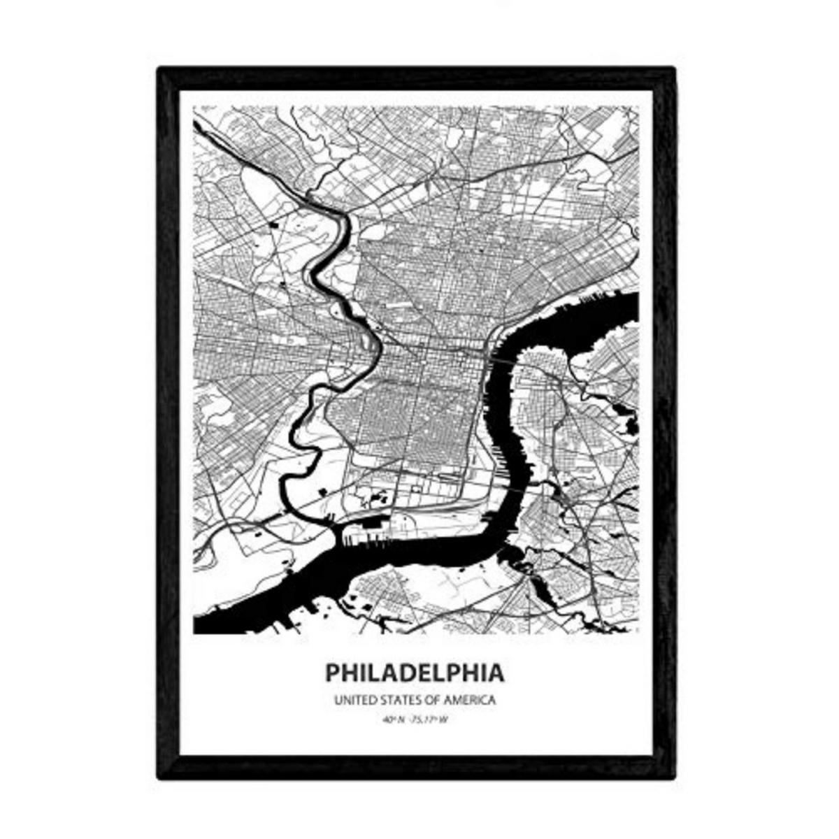 POSTER Karte Von Philadelphia - Usa A3 Rahmenlos - Klar, Papier (29.7/5/42cm) - Nacnic