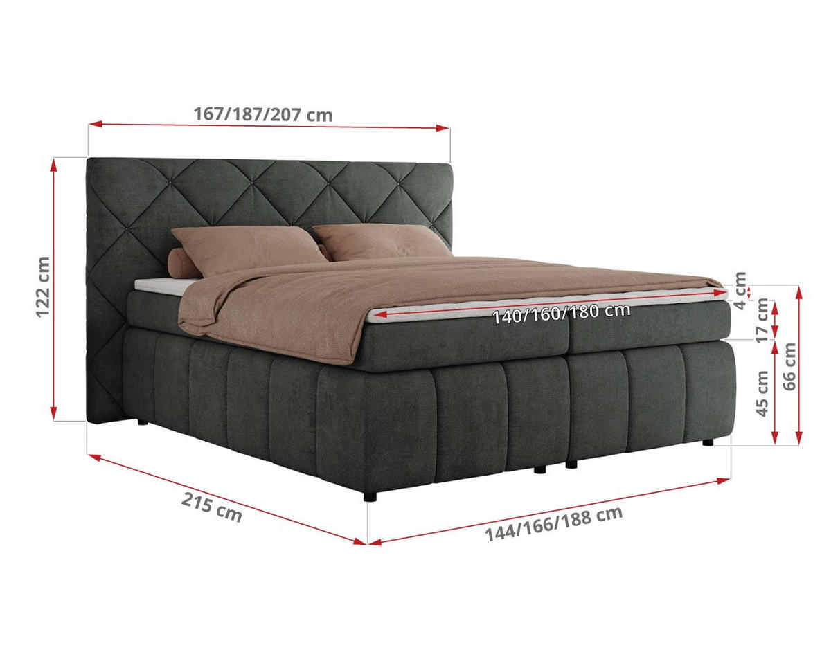 BOXBETT RITA 160/200 - Dunkelgrau Struktur - H3 - Dunkelgrau, Holz/Textil (160/200cm)