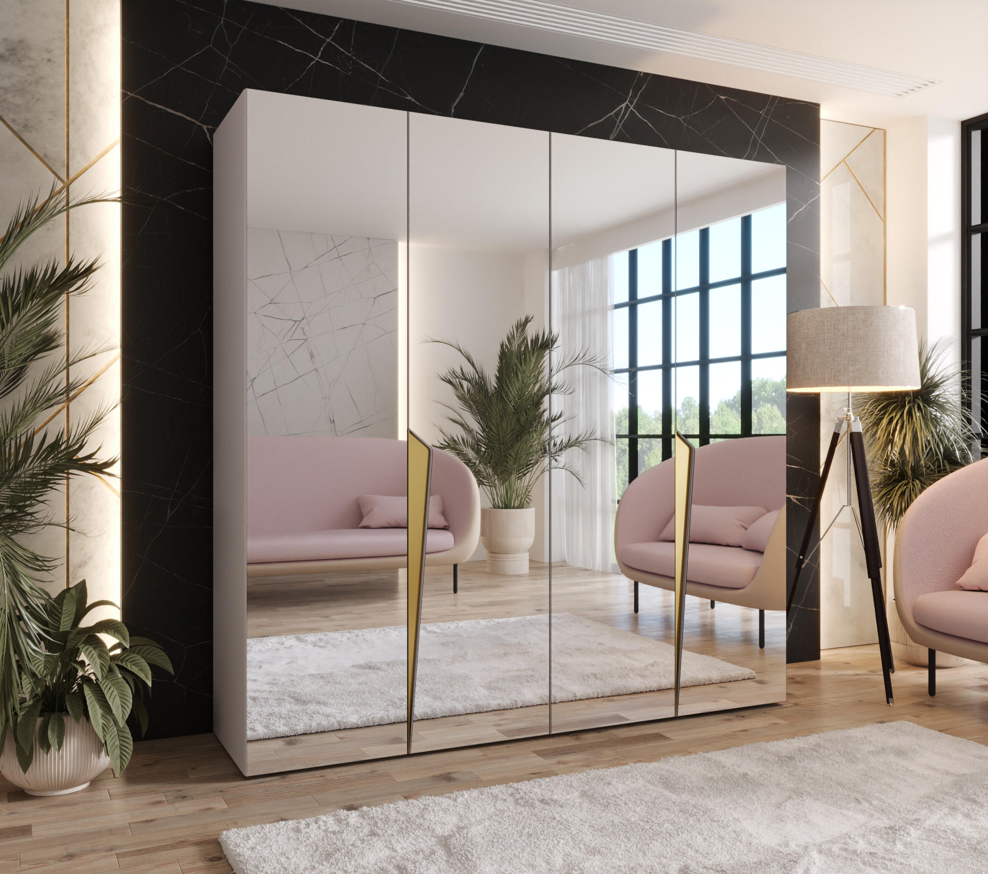 DREHTÜRENSCHRANK 202/200/52 4-türig - Beige/Goldfarben, Holz/Metall (200/202/52cm) - Abiks Möbel