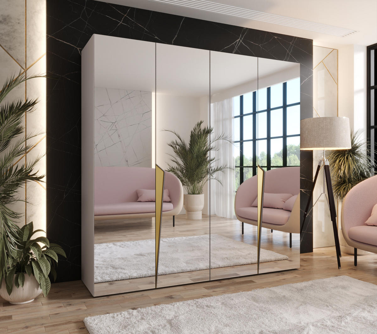 DREHTÜRENSCHRANK 202/200/52 4-türig - Beige/Goldfarben, Holz/Metall (200/202/52cm) - Abiks Möbel