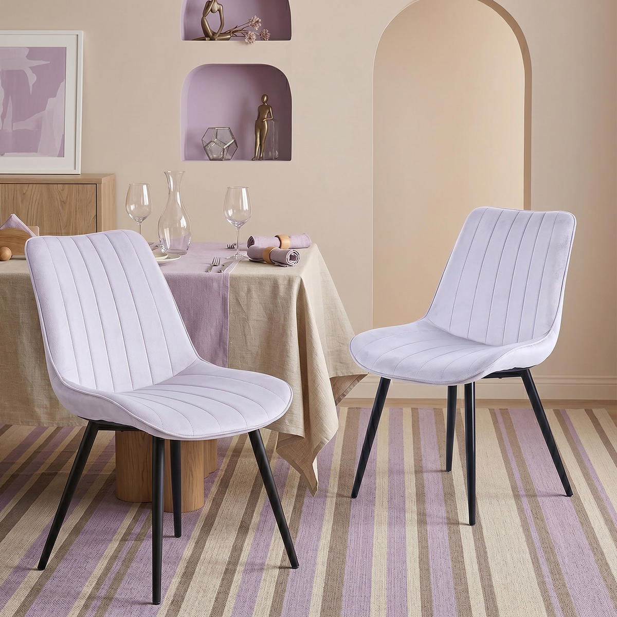 STUHL-SET 4 Stück Samt-YZ1 - Hellgrau, Textil/Metall (62.5/88/53cm) - HOMAVO