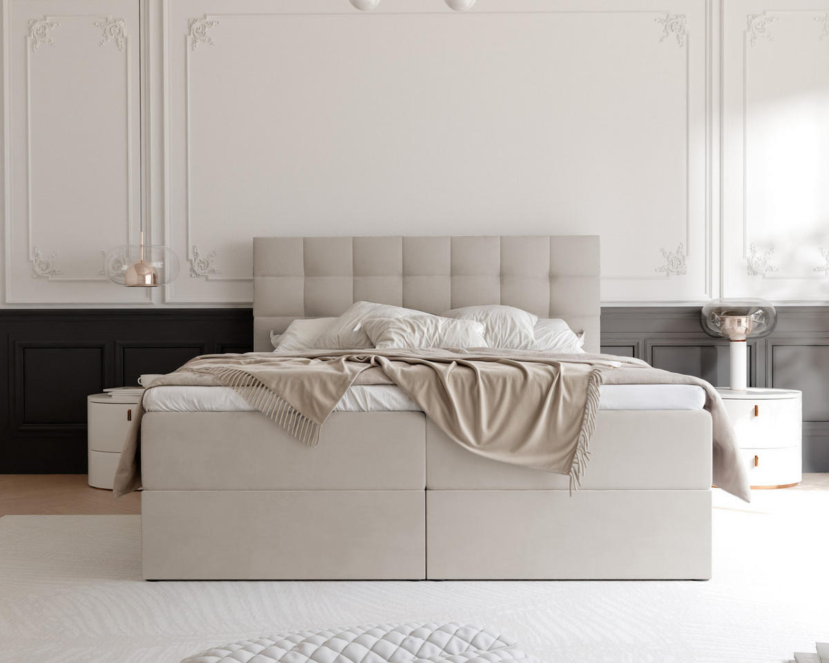 BOXBETT GRAND 180/200 cm, in Creme, mit Matratze und Topper - Creme, Holzwerkstoff/Textil (180/200cm) - Idohome