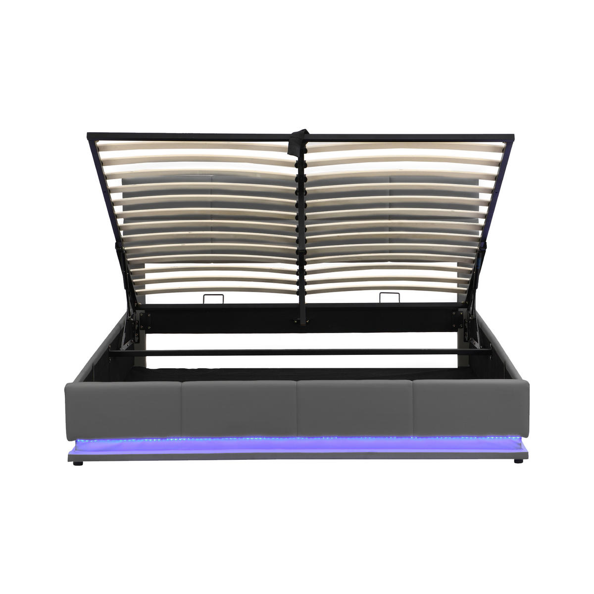 POLSTERBETT 180/200 cm graues Kunstleder mit LED-Beleuchtung und hydraulischem Bettstauraum - Dunkelgrau, Kunststoff (180/200cm) - OKWISH