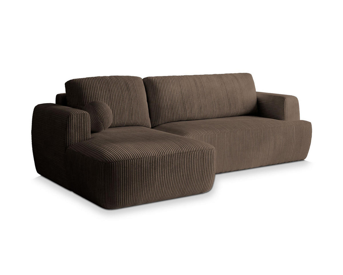 ECKSOFA SENTI P L-S Braun Kordstoff mit Schlaffunktion - Braun, Holz (246/148cm) - MASSENO