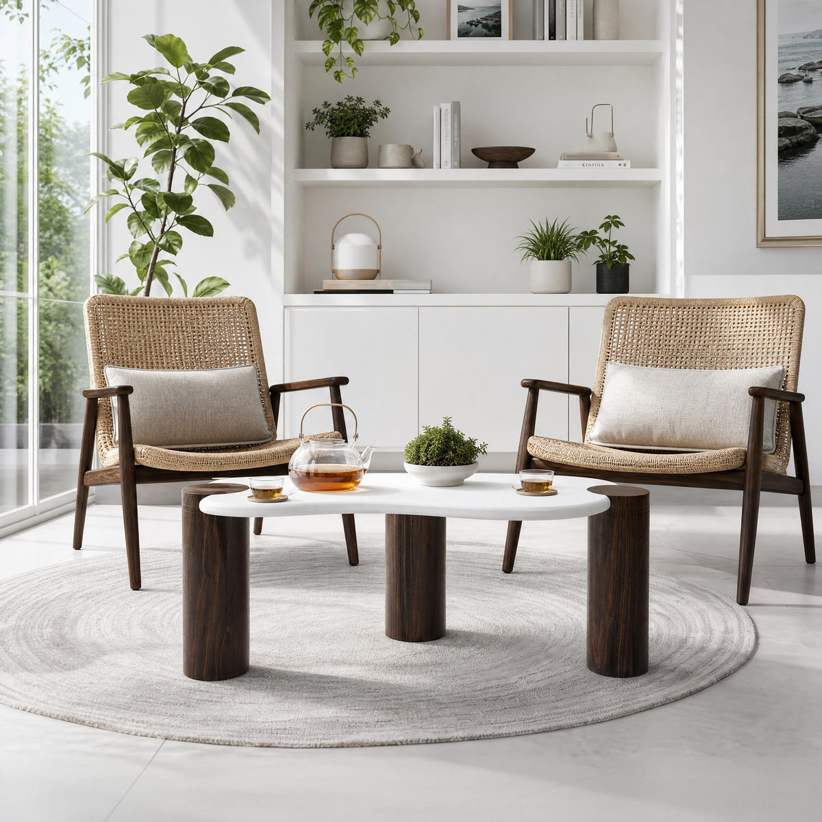 COUCHTISCH Holz 90 × 49 × 36 cm, Memphis-Stil, Walnussoptik - Weiß, Holzwerkstoff (49/90/35.5cm) - Hometopia