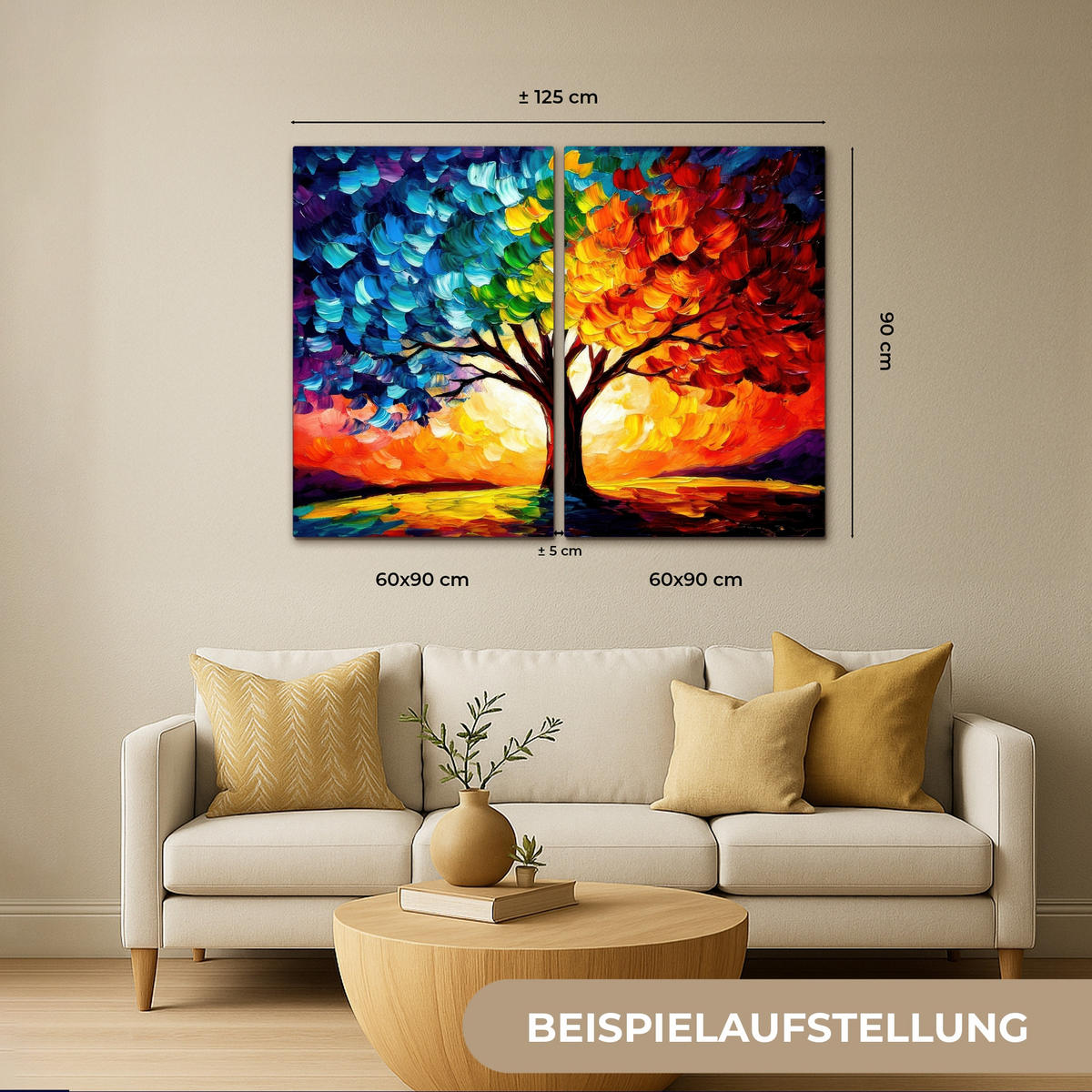 LEINWANDBILD 2er Set Baum - Farbenfroh - Malerei-Look - Abstrakt 160x120 cm - Multicolor, Textil (160/120cm) - MuchoWow