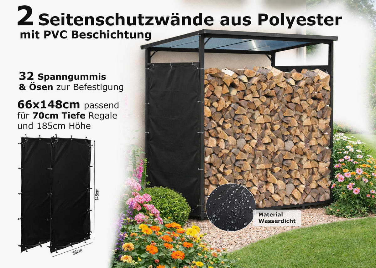 WETTERSCHUTZ Seitlich für Kaminholzregal 70/185 cm Schwarz - Schwarz, Textil (70/185/1cm) - QUICK STAR