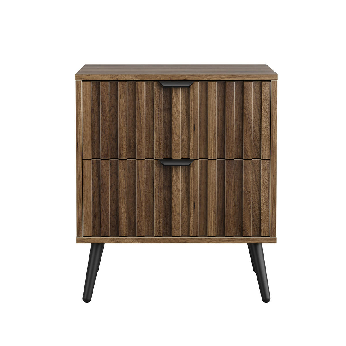 NACHTTISCH Walnuss 45 cm – Nachtkonsole Modern mit 2 Schubladen & Metallbeinen - Walnussfarben, Holzwerkstoff (45/53/40cm) - Urban Meuble