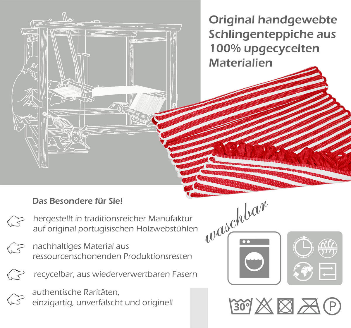 HANDGEWEBTER Läufer 50x70 cm Chilli - Rot, Naturmaterialien/Textil (50/70cm) - Lashuma