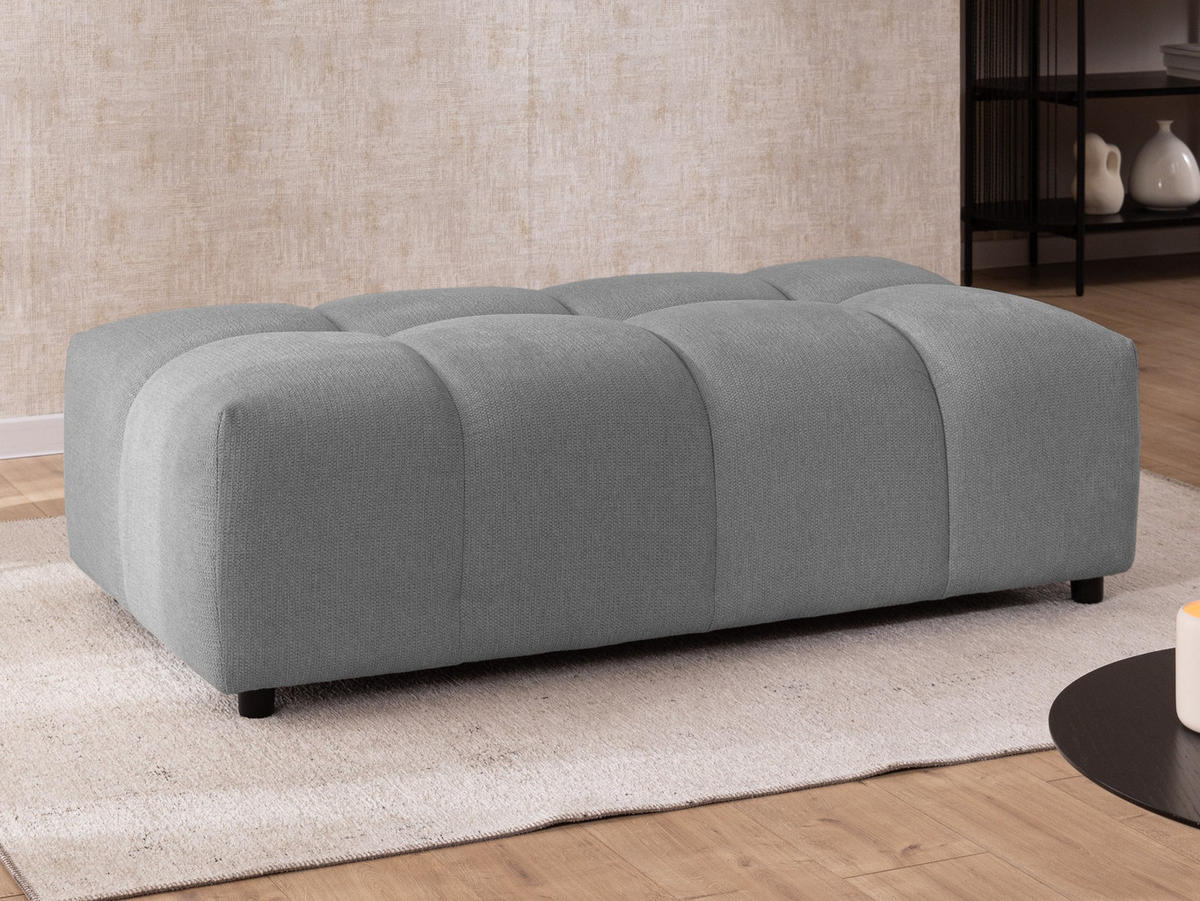 ECKSOFA inkl. Hocker Bubble mit Schlaffunktion und losen Rückenkissen, Sitzfläche Bubble-Optik aus weichem Grau Strukturstoff - Ottomane Rechts - Schwarz/Grau, Holz/Kunststoff (306/180cm) - S-Style Möbel