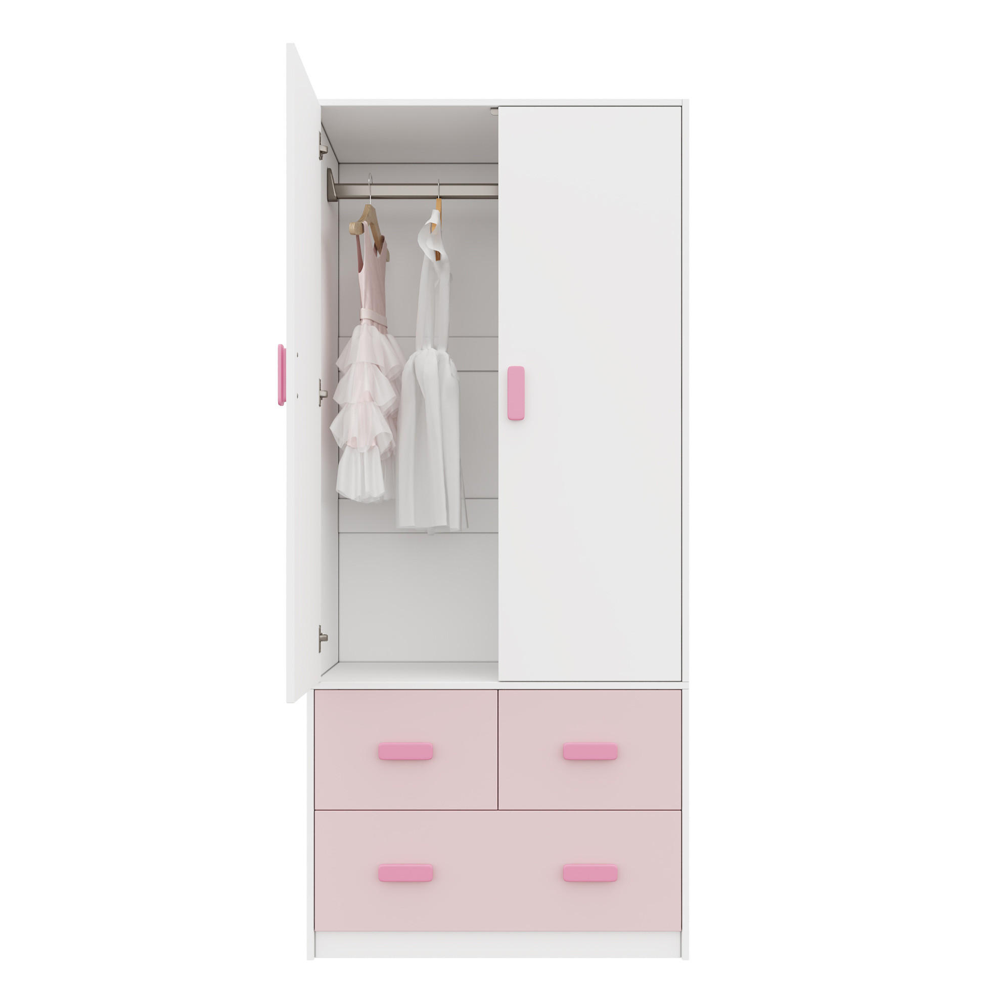 KLEIDERSCHRANK 80/48/180 cm weiß/rosa aus MDF mit Kleiderstange und 3 Schubladen - Pink, Holzwerkstoff (80/180/48cm) - OKWISH