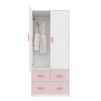 KLEIDERSCHRANK 80/48/180 cm weiß/rosa aus MDF mit Kleiderstange und 3 Schubladen - Pink, Holzwerkstoff (80/180/48cm) - OKWISH