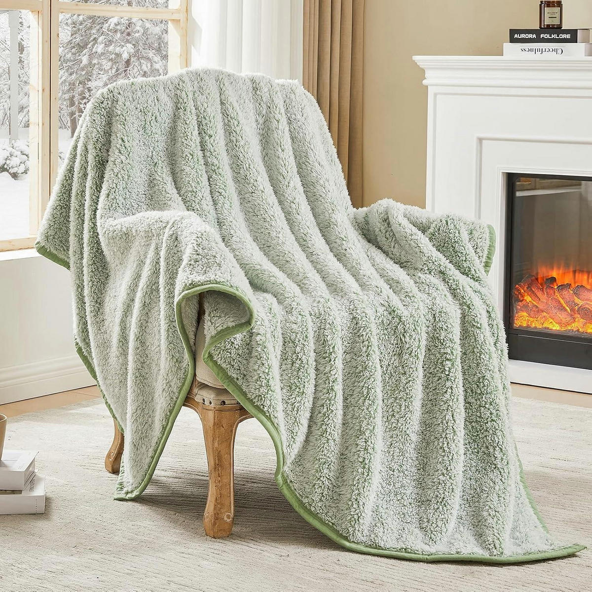 KUSCHELDECKE Sherpa 127 x 152 cm Salbei - Hellgrün, Textil (130/152.4cm)
