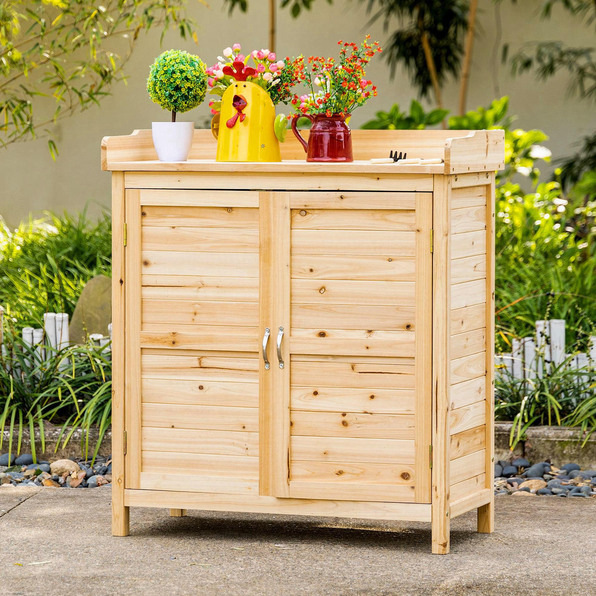 GERÄTESCHUPPEN DE-17576 2 Türen mit Einlegeboden Naturholz - Naturfarben, Holz (83/92/40cm) - ComfortXL