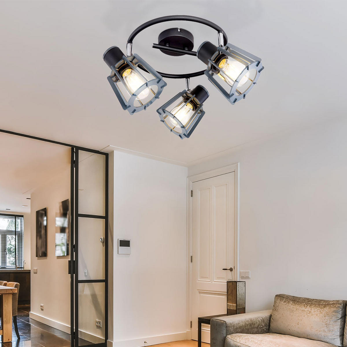 LED DECKENLEUCHTE Metall Holz Schwarz 3-Flammig - Schwarz, Holz (28/28/18cm)