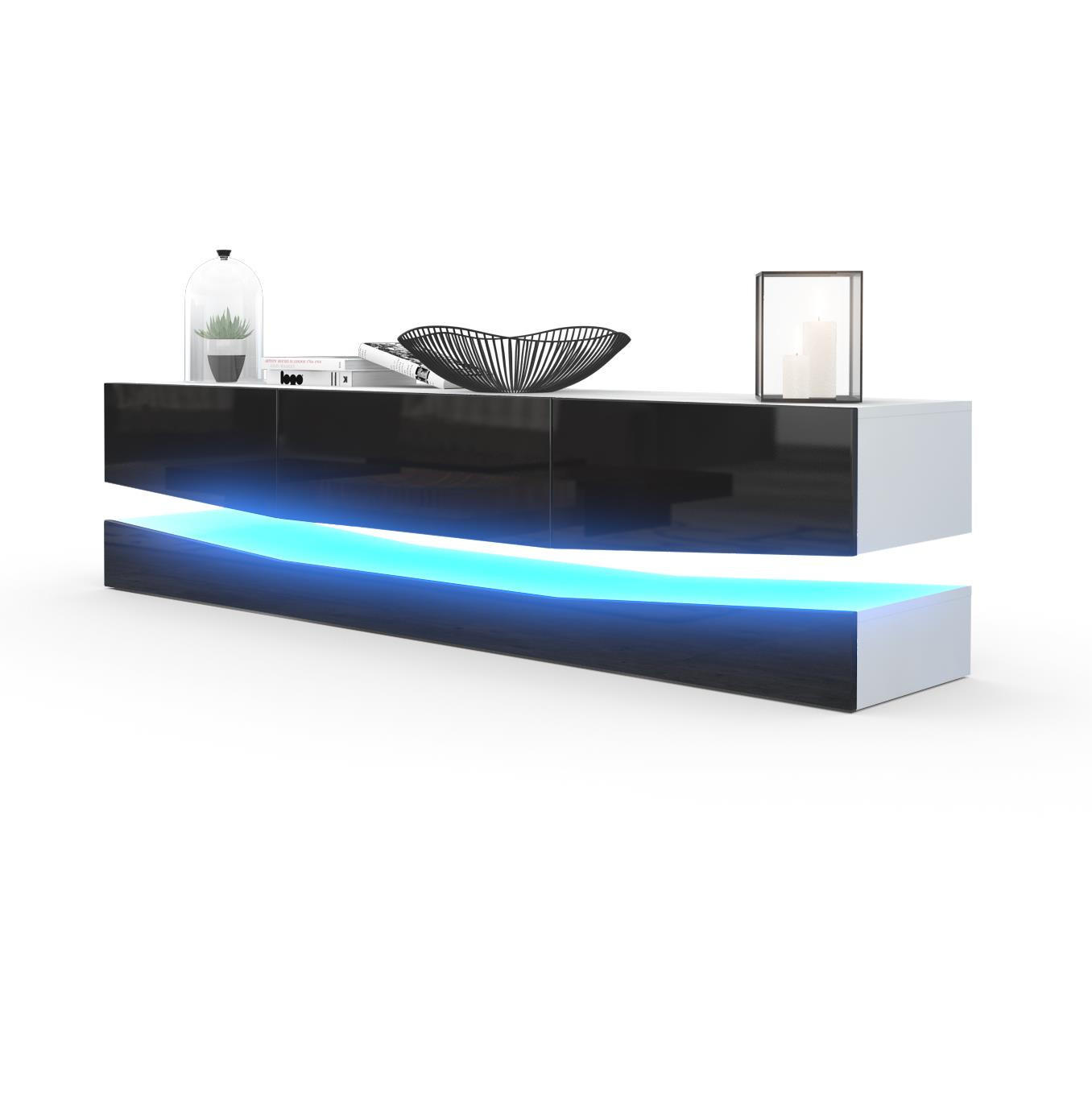 Vladon Lowboard Schwarz Hochglanz 178x48x39 cm