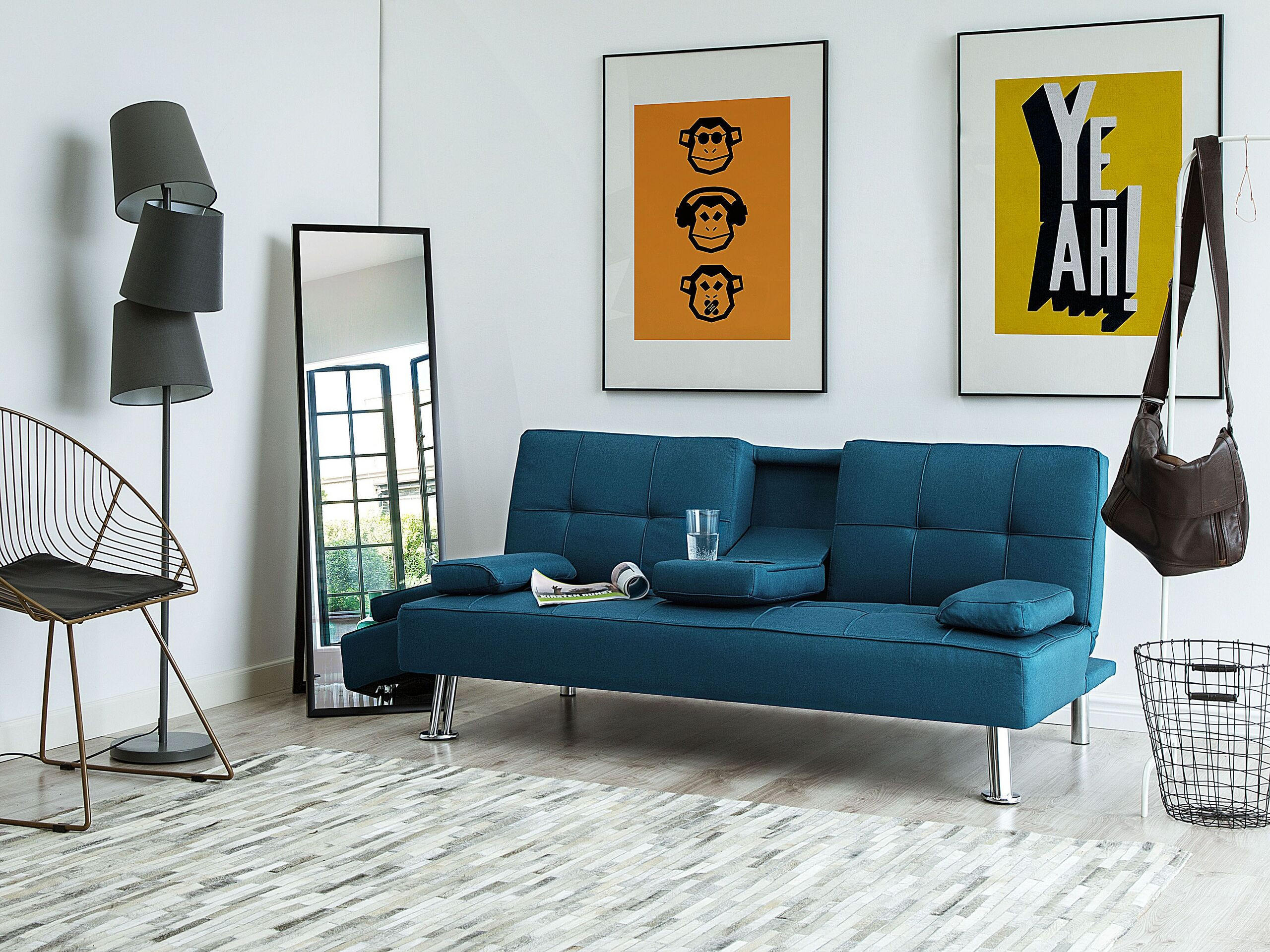 3-SITZER-SCHLAFSOFA Polyester Blau Roxen - Blau, Textil (168/77/81cm) - Beliani