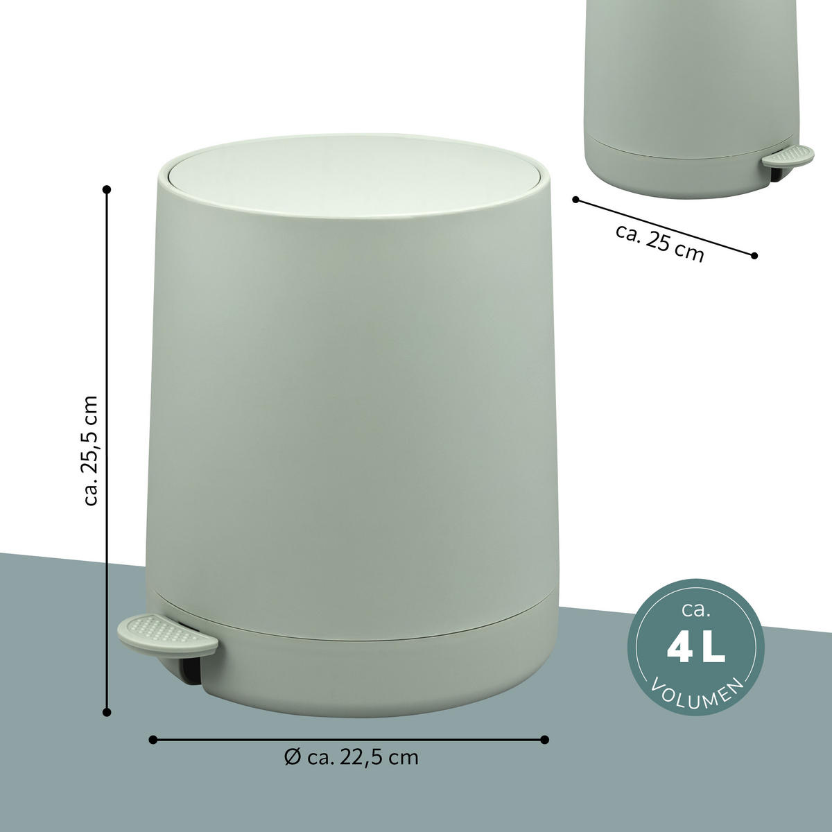 KOSMETIKEIMER TESERO, Kunststoff, salbei - Salbeigrün, Kunststoff (22.5/25.5/25cm) - eluno