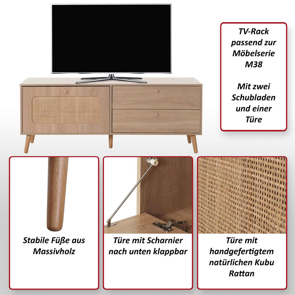 TV-RACK Eiche hell - Eiche Artisan, Holz (140/56/41cm) - MCW