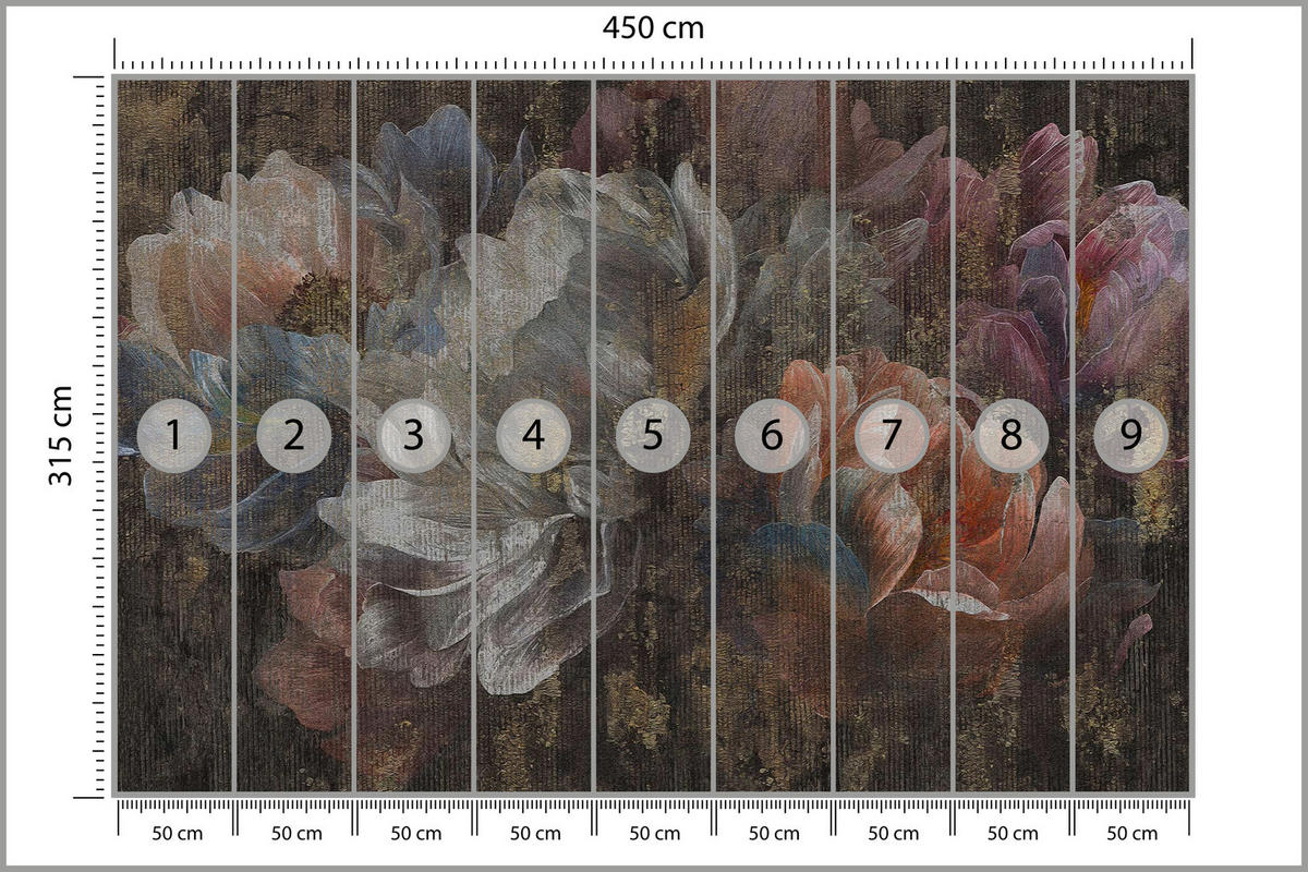 FOTOTAPETA Vliesová pre Jedáleň Maľované Kvety Pivonky Vintage 450x315 - viacfarebná, papier (450/315cm) - Muralo