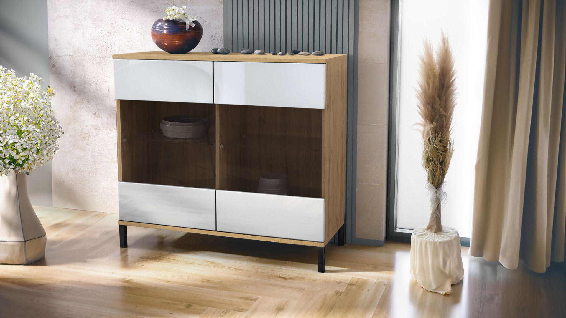 KOMMODE Bari Weiß Hochglanz - Weiß Hochglanz, Holzwerkstoff (92.5/83.5/35cm) - Vladon