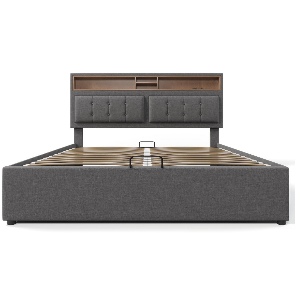 TAPECIRANI krevet 160/200 cm sivi od lana s madracem, spremištem i USB/Type-C priključcima - siva, tekstil (160/200cm) - OKWISH