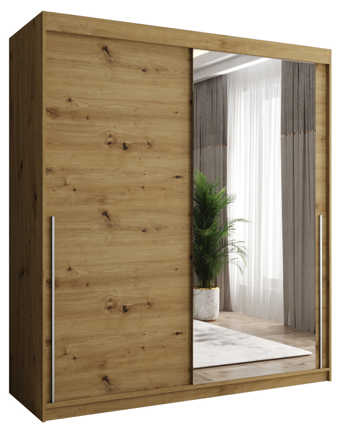 Home Collective SKŘÍŇ S POSUVNÝMI DVEŘMI se zrcadlem, šířka 180 cm, Artisan se stříbrným úchytem
