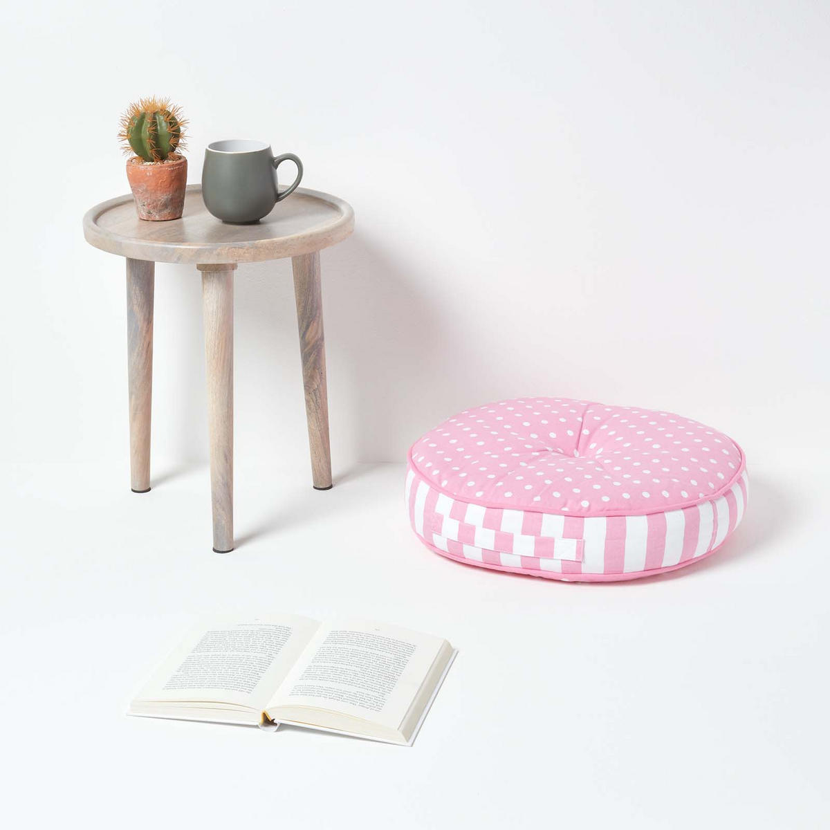 BODENKISSEN rosa, Punkte & Streifen ? 43/7 cm - Rosa, Textil (43/43/7cm) - Homescapes