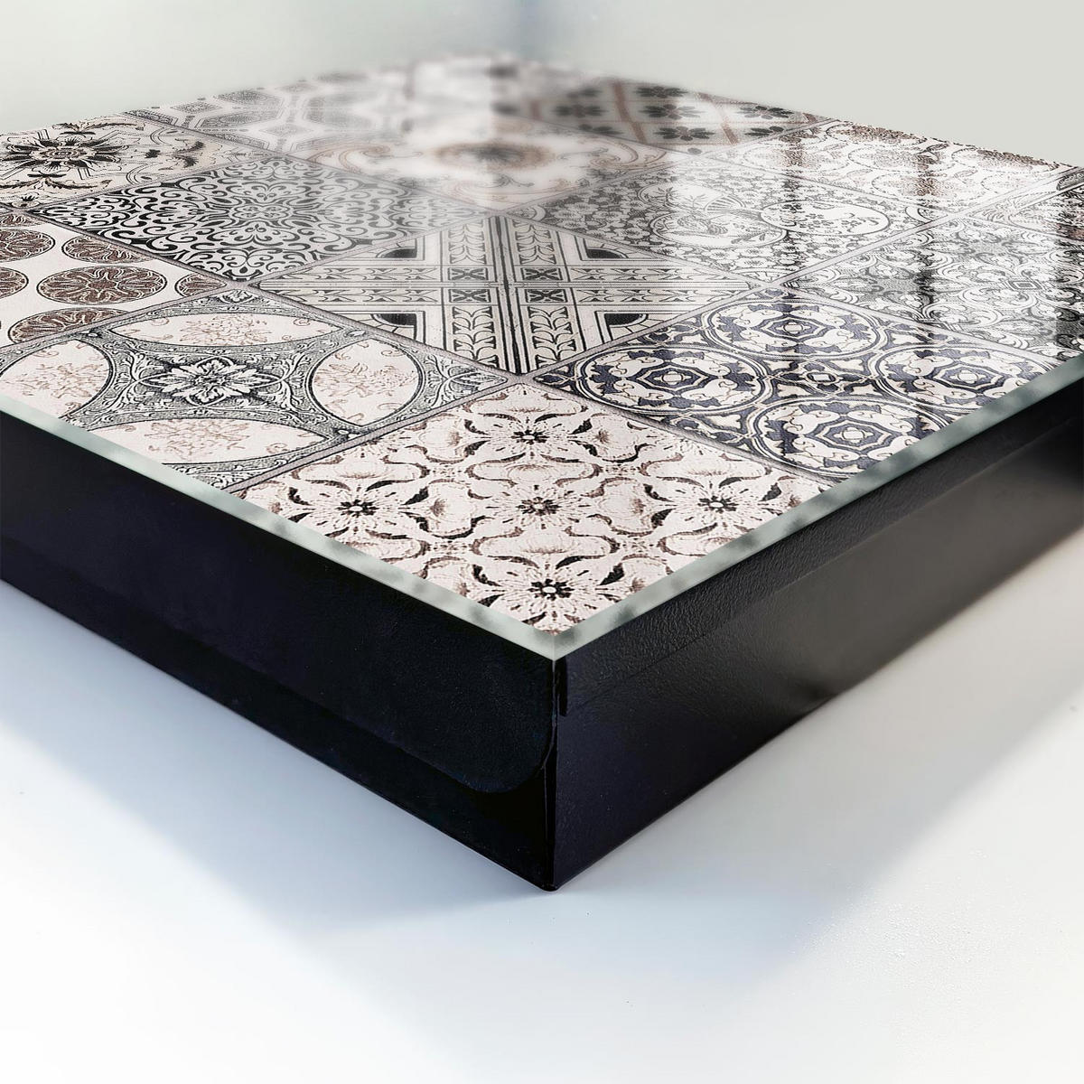 SCHLÜSSELBOX Schwarz 30x30 cm- Türöffnung nach rechts - Stilvolle Fliesen - Schwarz, Metall (30/30/5cm) - TULUP