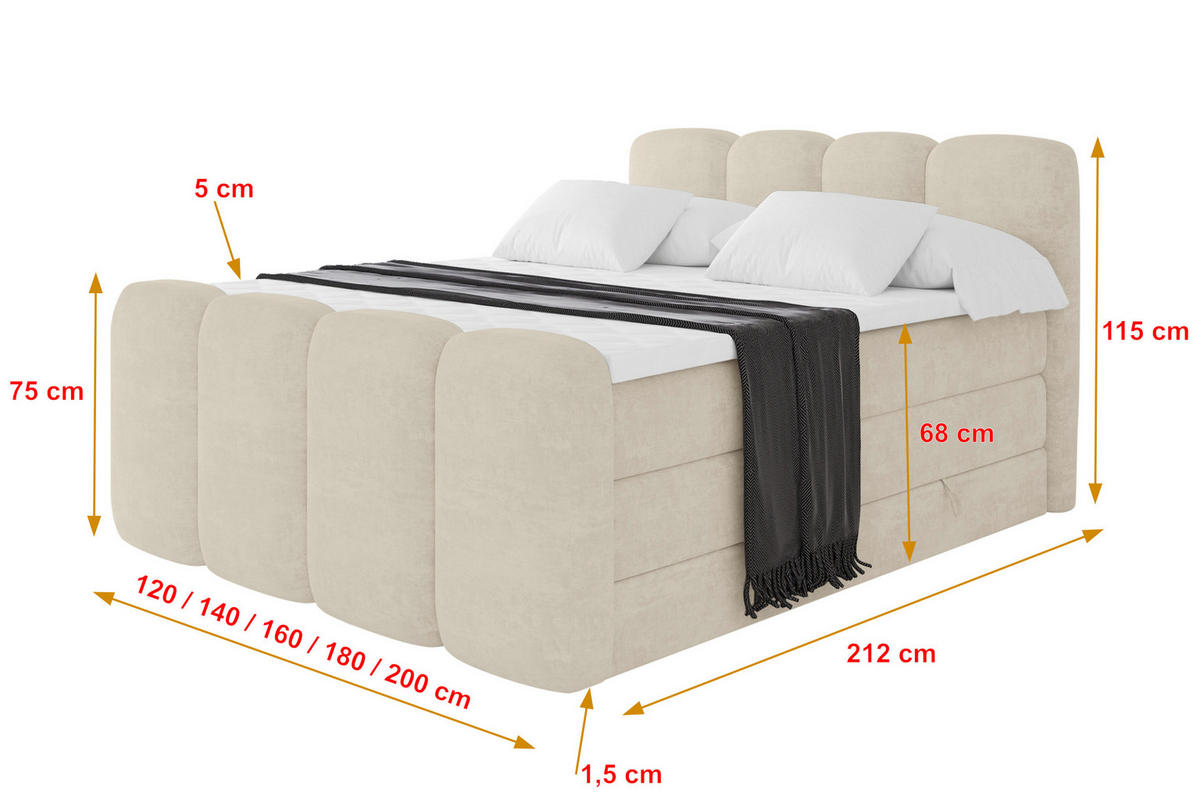 BOXBETT mit Matratze H3|H4 - NINA-Z KING - 160x200 cm - Beige - Sahara, Holzwerkstoff (160/200cm) - ALTDECOR
