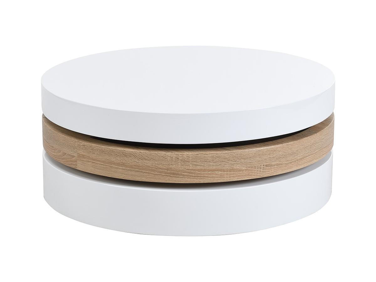 COUCHTISCH rund - drehbar - 1 Ablagefach - MDF - Weiß & Holzfarben hell - JANITA - Naturfarben, Holz (80/80/32.5cm) - Vente-Unique