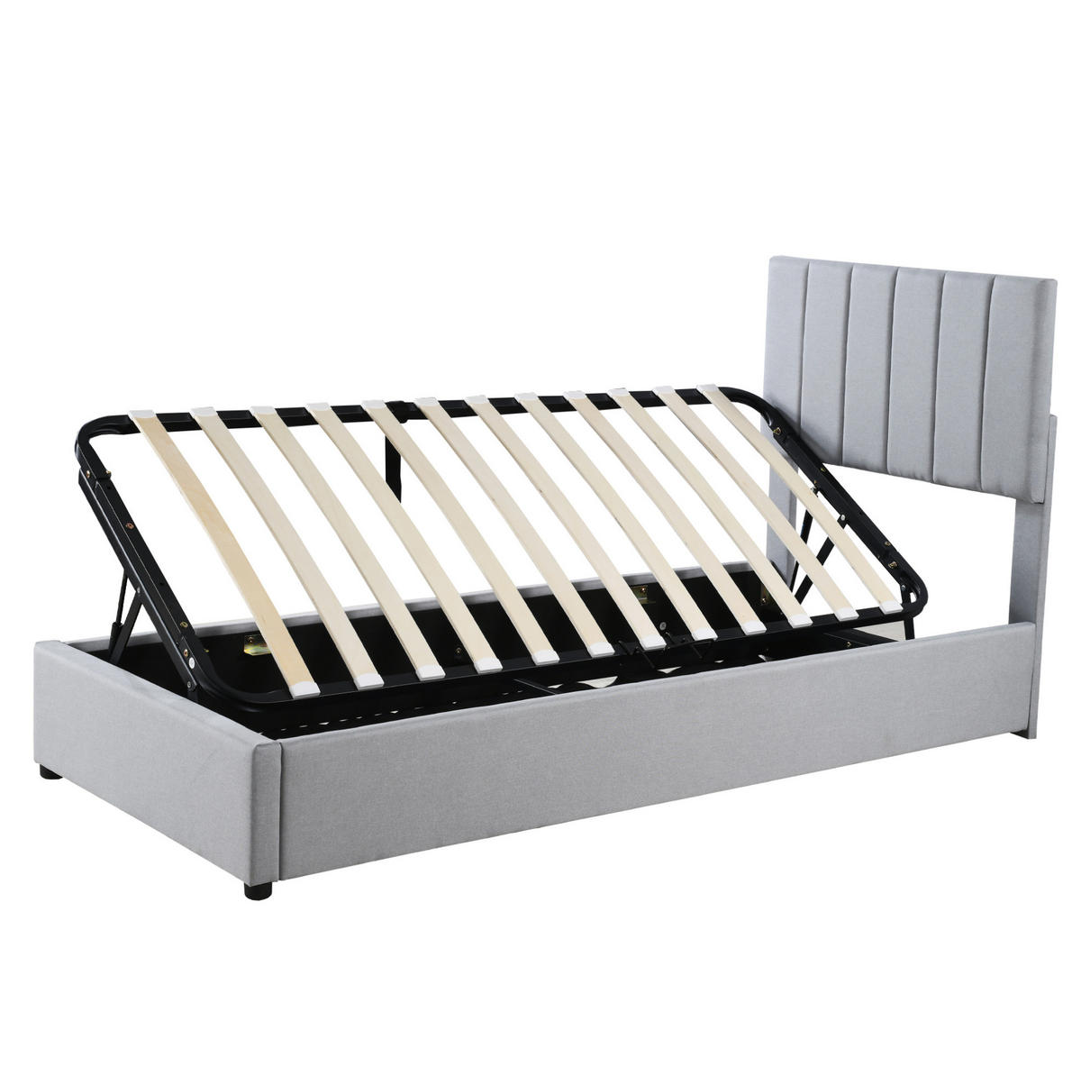 KINDERBETT Polsterbett 90/200 cm aus Leinenstoff mit hydraulischem Stauraum Grau - Grau, Textil (90/200cm) - Modenvie