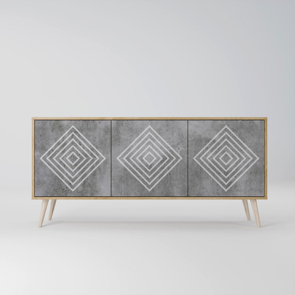 SIDEBOARD POLYGONAL ARTISTRY, Eicheneffekt, 164,5x42x77,5 cm, 3 Türen - Eichefarben/Buchefarben, Holzwerkstoff/Buchenholz (164.5/77.5/42cm) - SpaceRebels