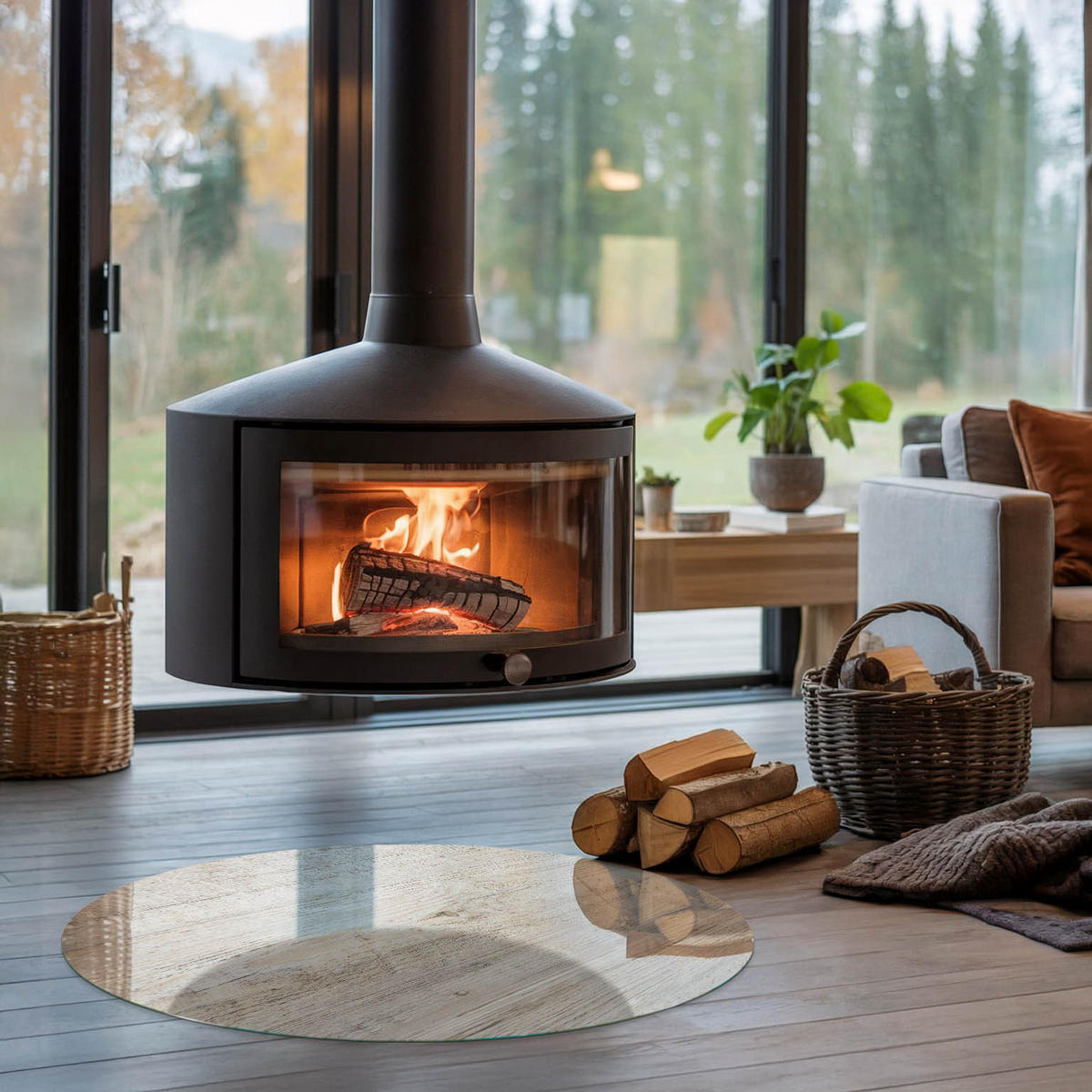 GLASPLATTE für Kamin Ø 90 cm - Beige, Glas (90/90/0.4cm) - TULUP