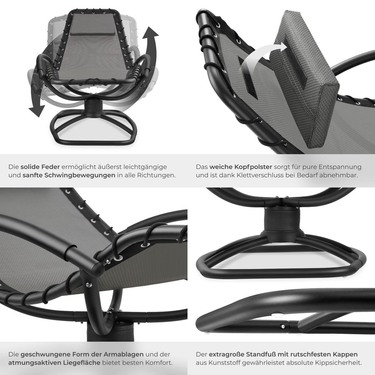 GARTENLIEGE 2er Set Toulon, ergonomisch, Schwingfunktion, 77 x 170 x 83 cm, grau - Grau, Textil (77/83/170cm) - tectake