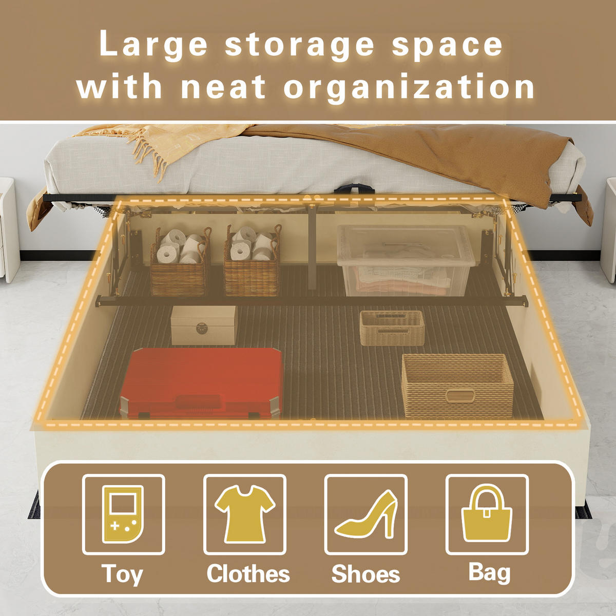 STAURAUMBETT 160/200 cm DE-35445 mit Gaslift-Staufach Beige - Beige, Metall (160/200cm) - ComfortXL