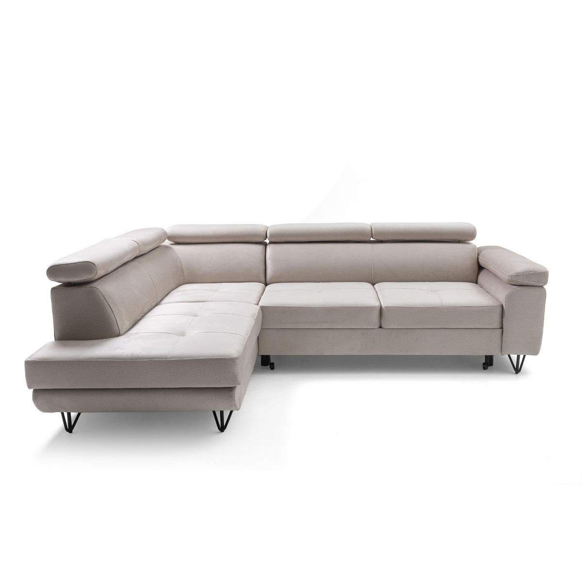 ECKSOFA JUNIOR L Links mit Schlaffunktion 194x128 Velours Creme - Creme/Schwarz, Holz/Textil (249/184cm) - Muffo