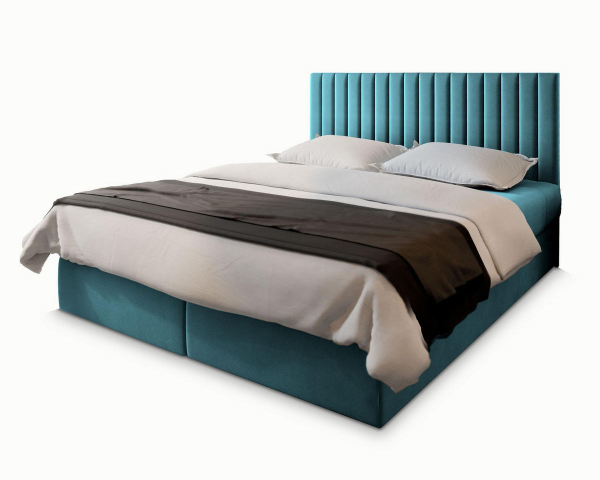 BOXBETT BRESEL 180x200 cm mit Matratze und Topper - Blau - Hellblau, Holz (180/200cm) - MASSENO