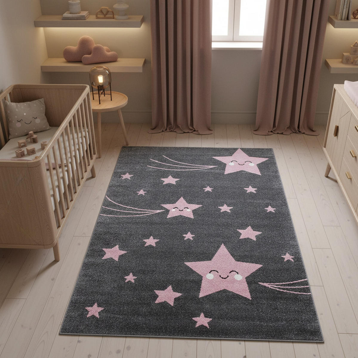SPIELTEPPICH Sterne Kindgerecht Waschbar Kinderzimmer Schadstoffgeprüft Pink 200x290 cm Flur – TASNA - Rosa, Textil (200/290cm) - KADIMA DESIGN