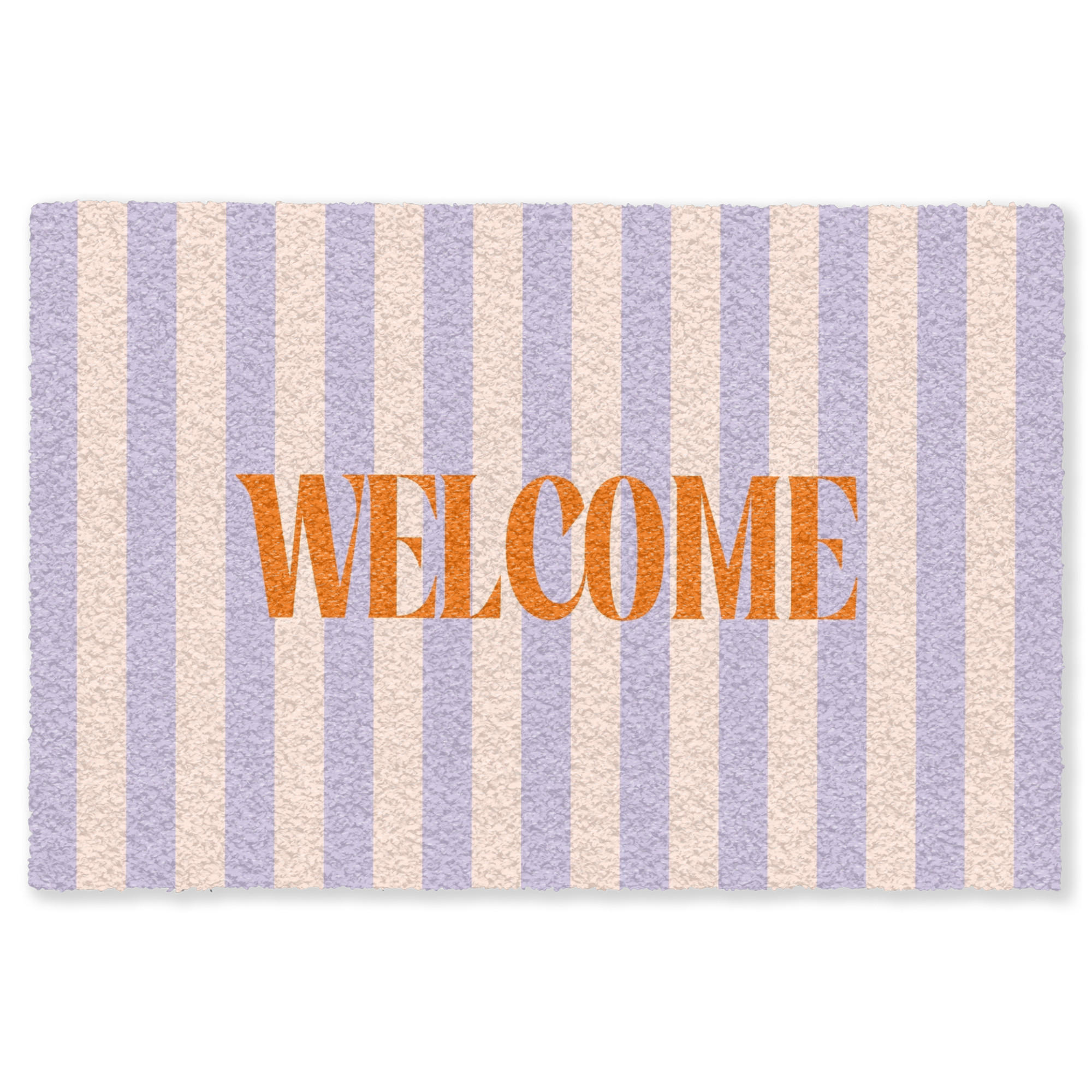 FUSSMATTE Lila – Orange – Streifen – Willkommen 90x60 cm - Flieder, Kunststoff (90/0.4cm) - MuchoWow