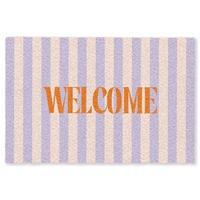 FUSSMATTE Lila – Orange – Streifen – Willkommen 90x60 cm - Flieder, Kunststoff (90/0.4cm) - MuchoWow