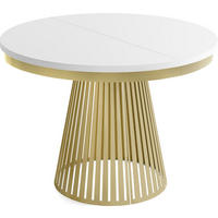 ESSTISCH Naro rund ausziehbar mit Goldem Lamellen-Metallgestell, Weiß 120-200/120/76 cm - Goldfarben/Weiß, Holzwerkstoff/Metall (100/200/76cm) - WFL GROUP