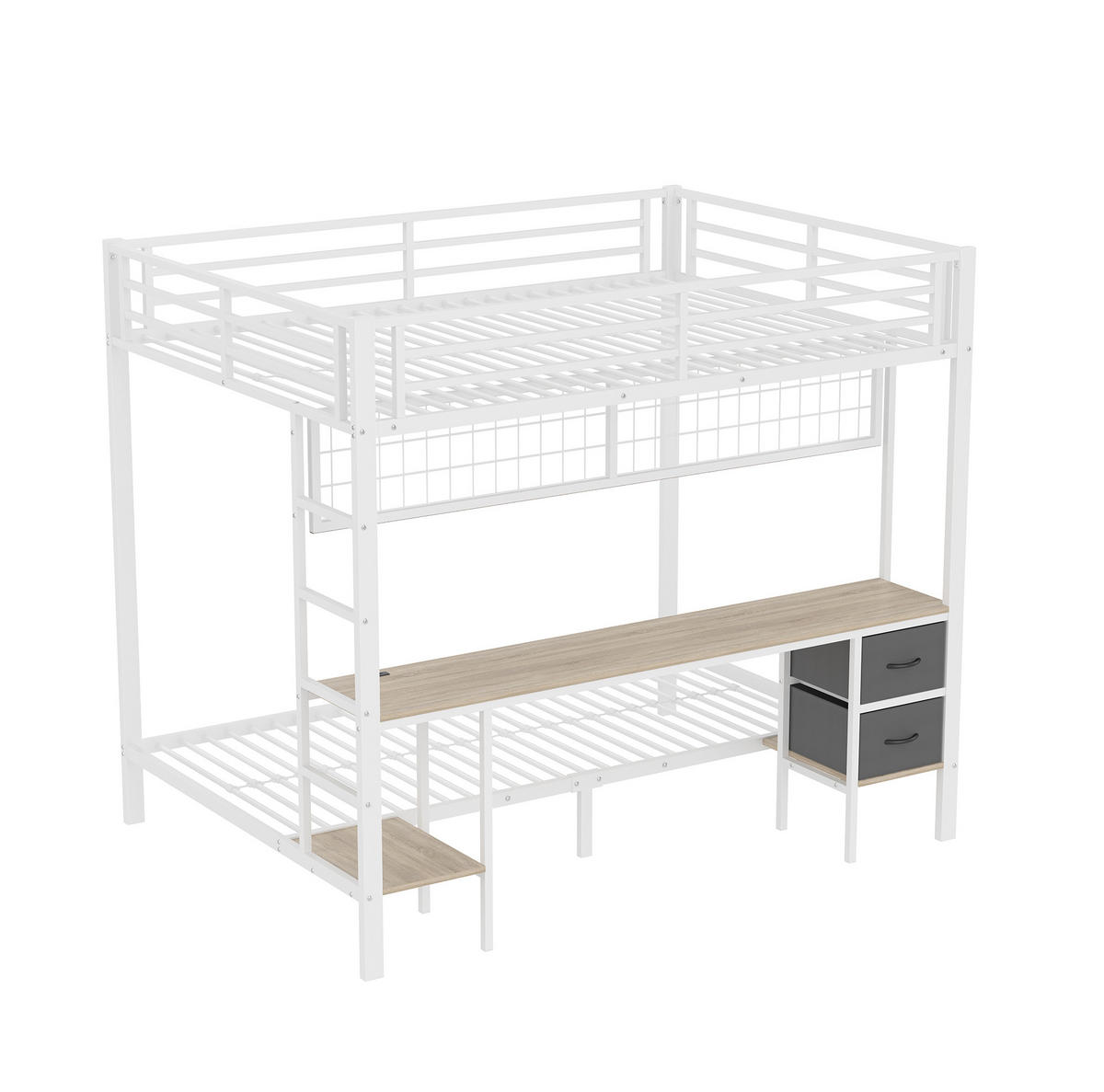 HOCHBETT 140/200 cm mit Schreibtisch, Schubladen, Ablagen, LED-Leiste und USB-Anschluss, Weiß - Weiß, Metall (140/200cm) - Redom