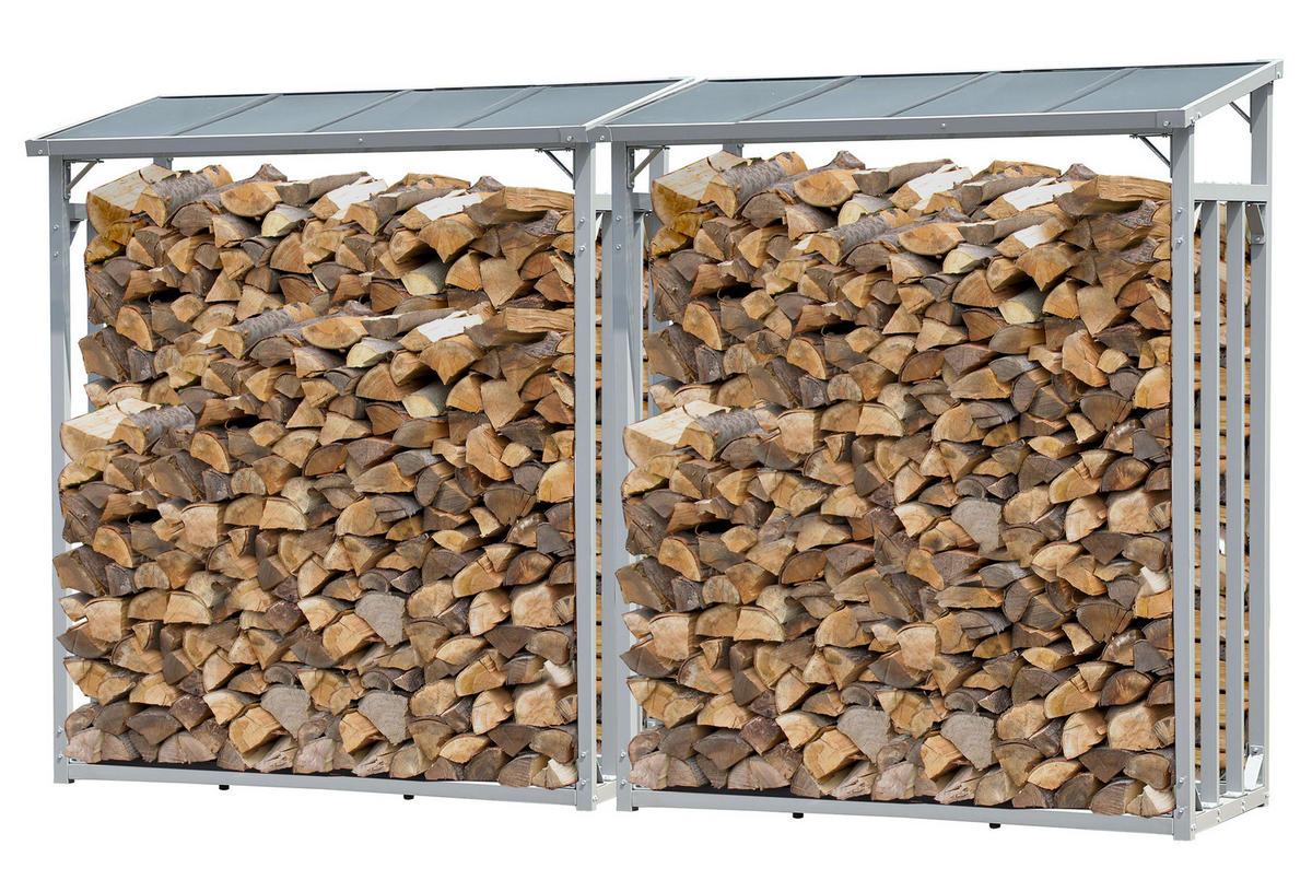 KAMINHOLZREGAL Außen 2 Stück 130x70x185 cm Aluminium Grau 3,2 m³ / 5 SRM - Grau, Metall (130/185/70cm) - QUICK STAR