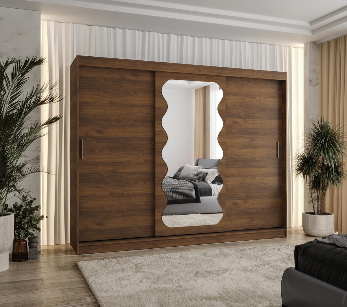 SCHIEBETÜRENSCHRANK mit Spiegel LUCY 200/250/62 3-türig - Silberfarben/Walnussfarben, Holz (250/62/250cm) - MÖBEL KRYSPOL