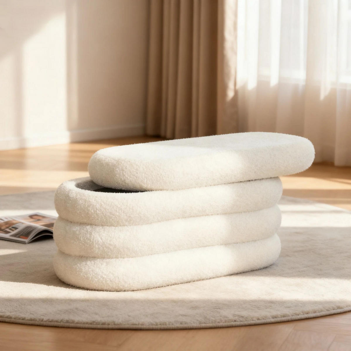 SITZBANK mit Stauraum aus Bouclé-Stoff, L85cm - Miro - Weiss - Weiß, Textil (85/42/42cm) - Drawer