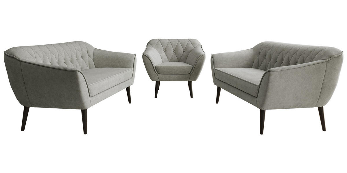 SEDACIA ZOSTAVA 3+3+1 PIRS - Sivá Štruktúrovaná látka - Čierne nohy - čierna/sivá, kompozitné drevo/textil (180/75/74cm) - MKS
