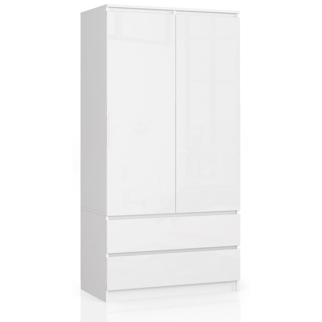 Akord Kleiderschrank Weiß, Weiß Hochglanz 90x180x51 cm