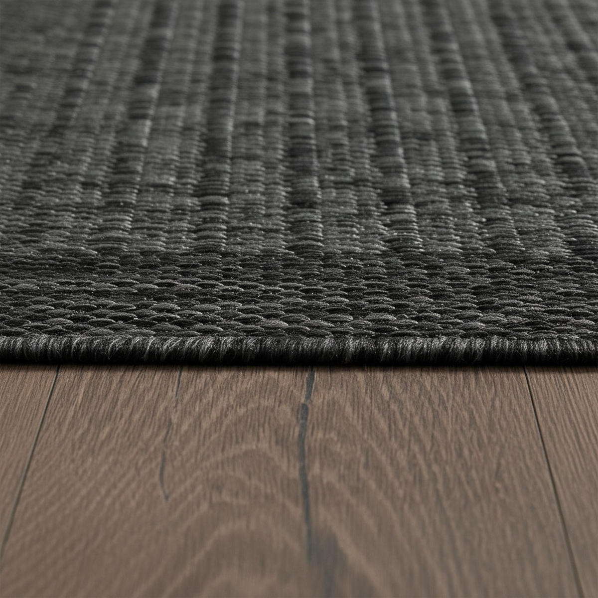 TEPPICH Outdoor Flachgewebe Uni-Farbe Polypropylen Balkon Schwarz Läufer 80x150 - Grau, Textil (80/150cm) - KADIMA DESIGN