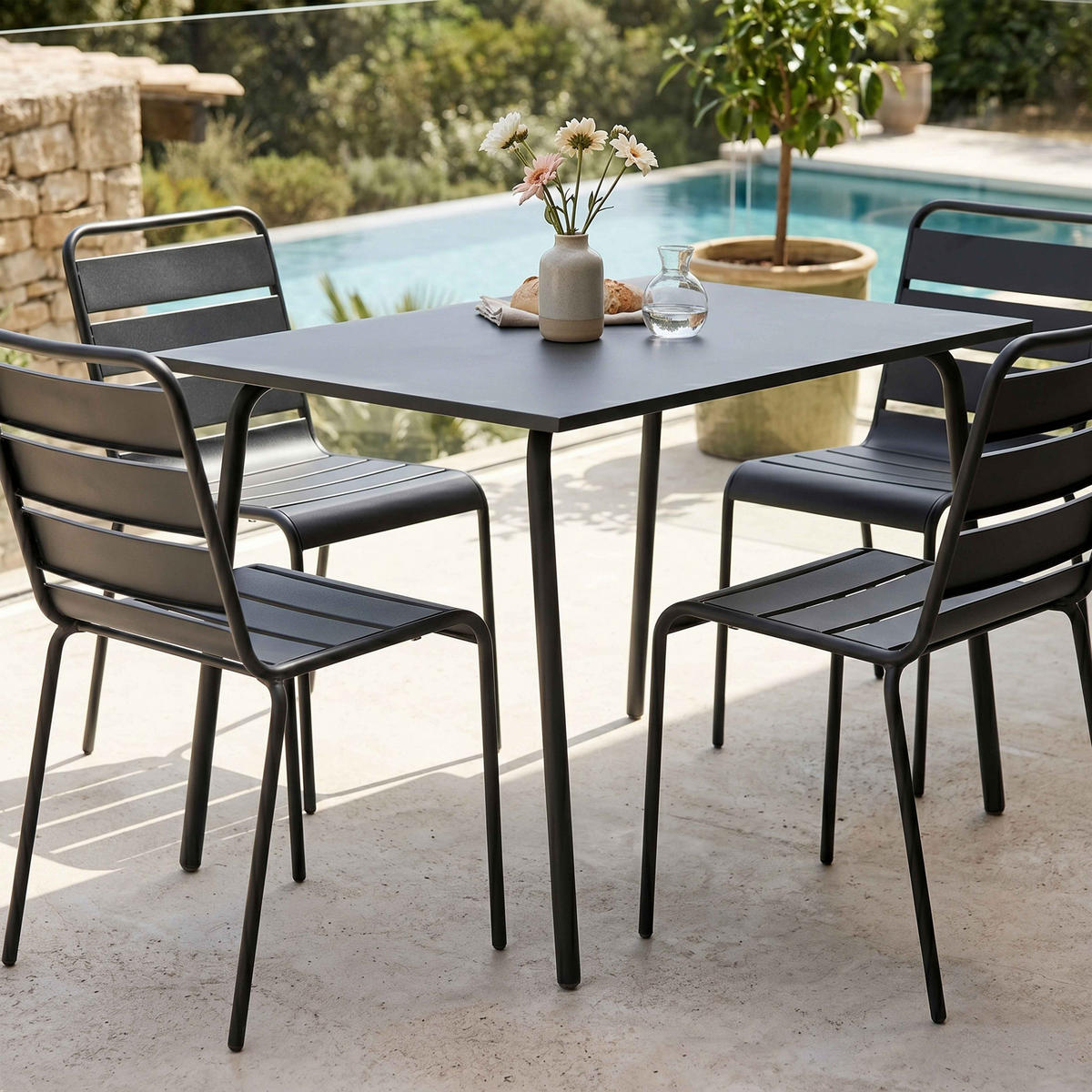 GARTENSET 5-tlg., Grau - Grau, Metall - Oviala